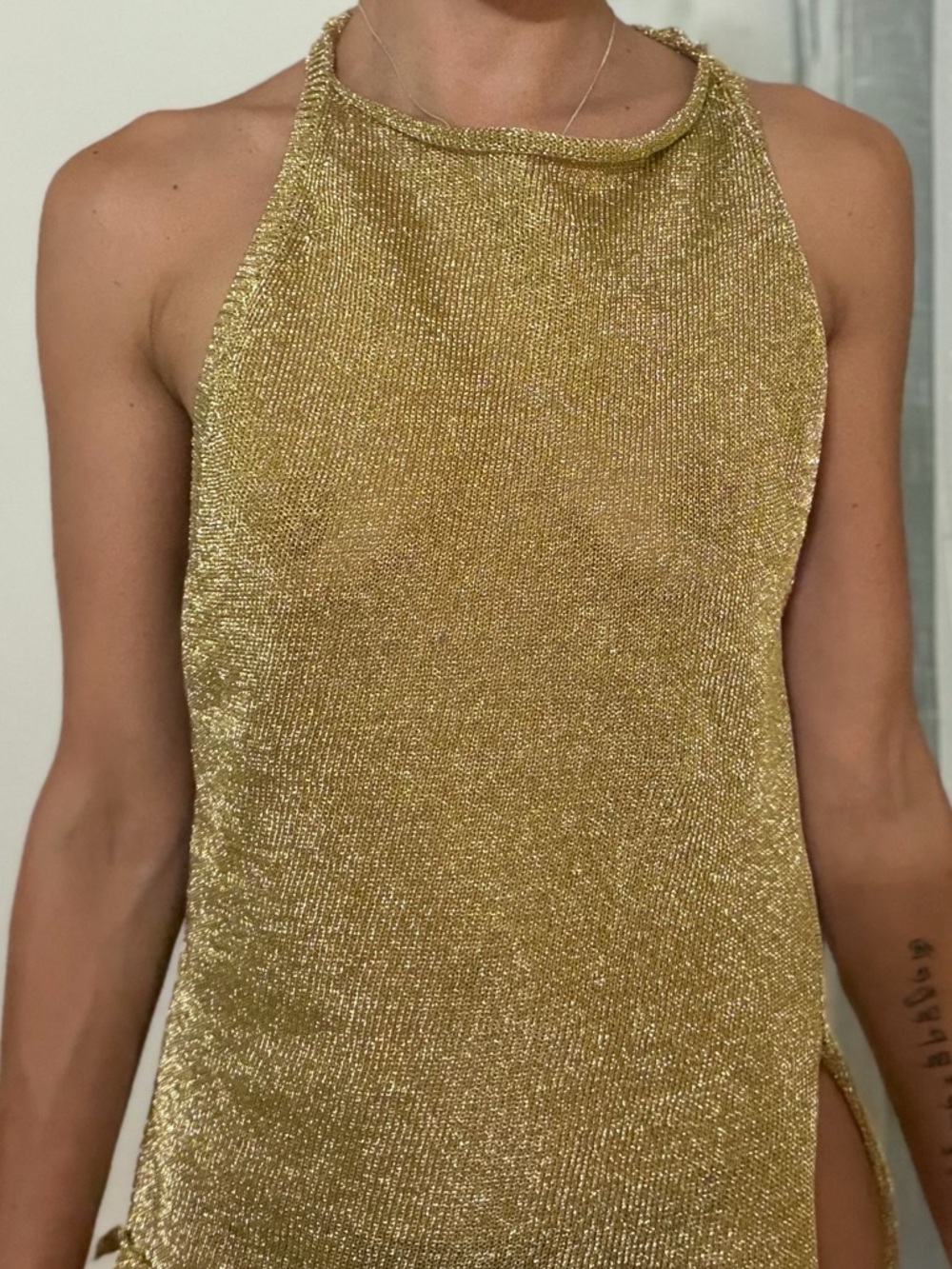 Metallic Gold Halter Mini Top